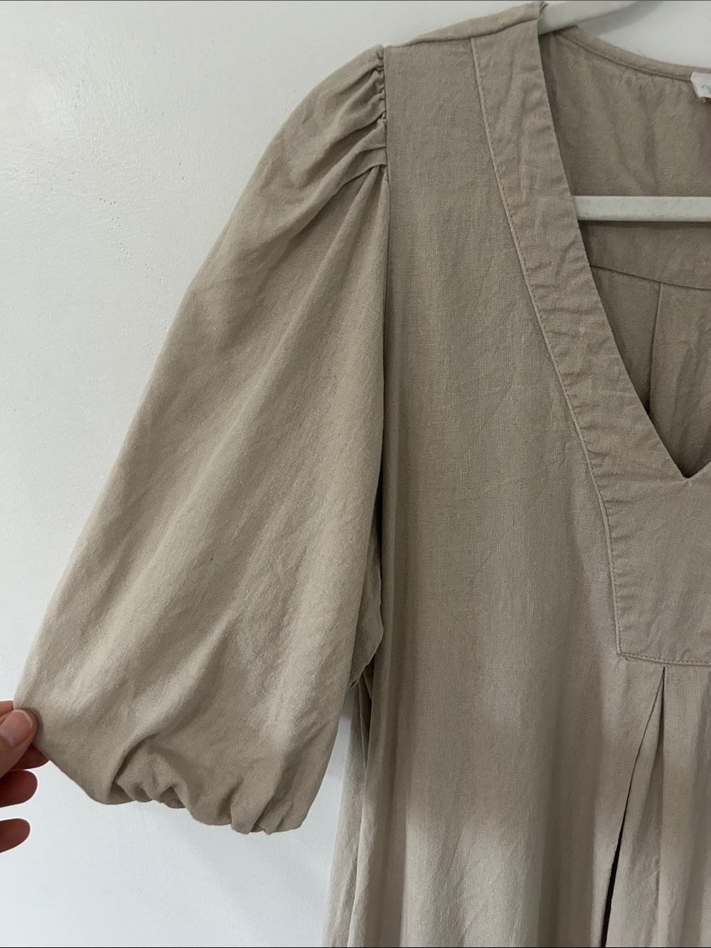 Cynthia Rowley Puff Sleeve Linen Shift Dress Tan Mini Relaxed Boho Shabby Chic - Picture 3 of 14